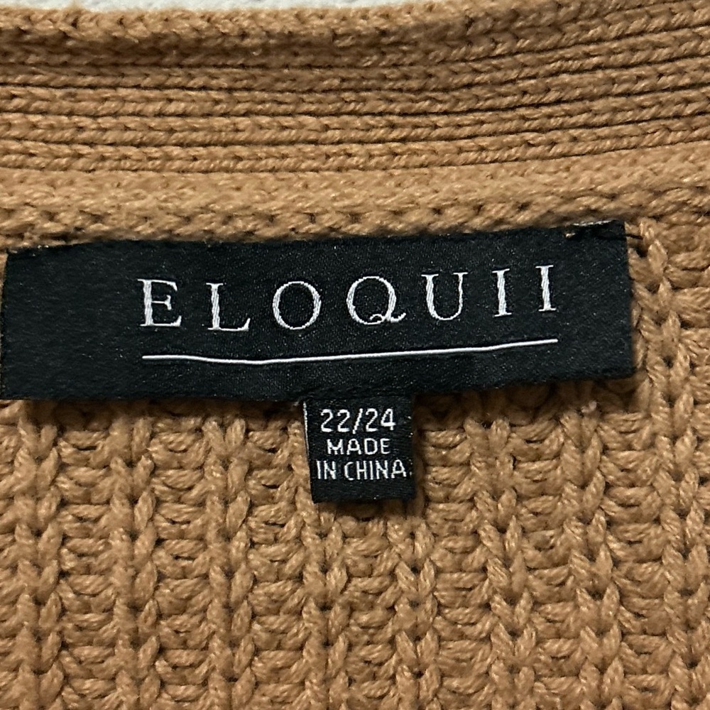 ELOQUII Camel Chunky Knit Balloon Sleeve Button Front Sweater 22/24 - Picture 8 of 12